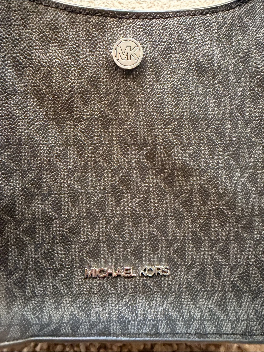 Michael Kors Gray Monogram Crossbody Bag with Silver Hardware